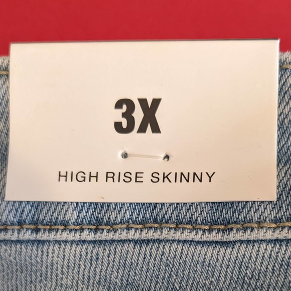 American Bazi Premium Denim Blue Distressed High Rise Skinny Jeans Size 3X NWT - Picture 4 of 4